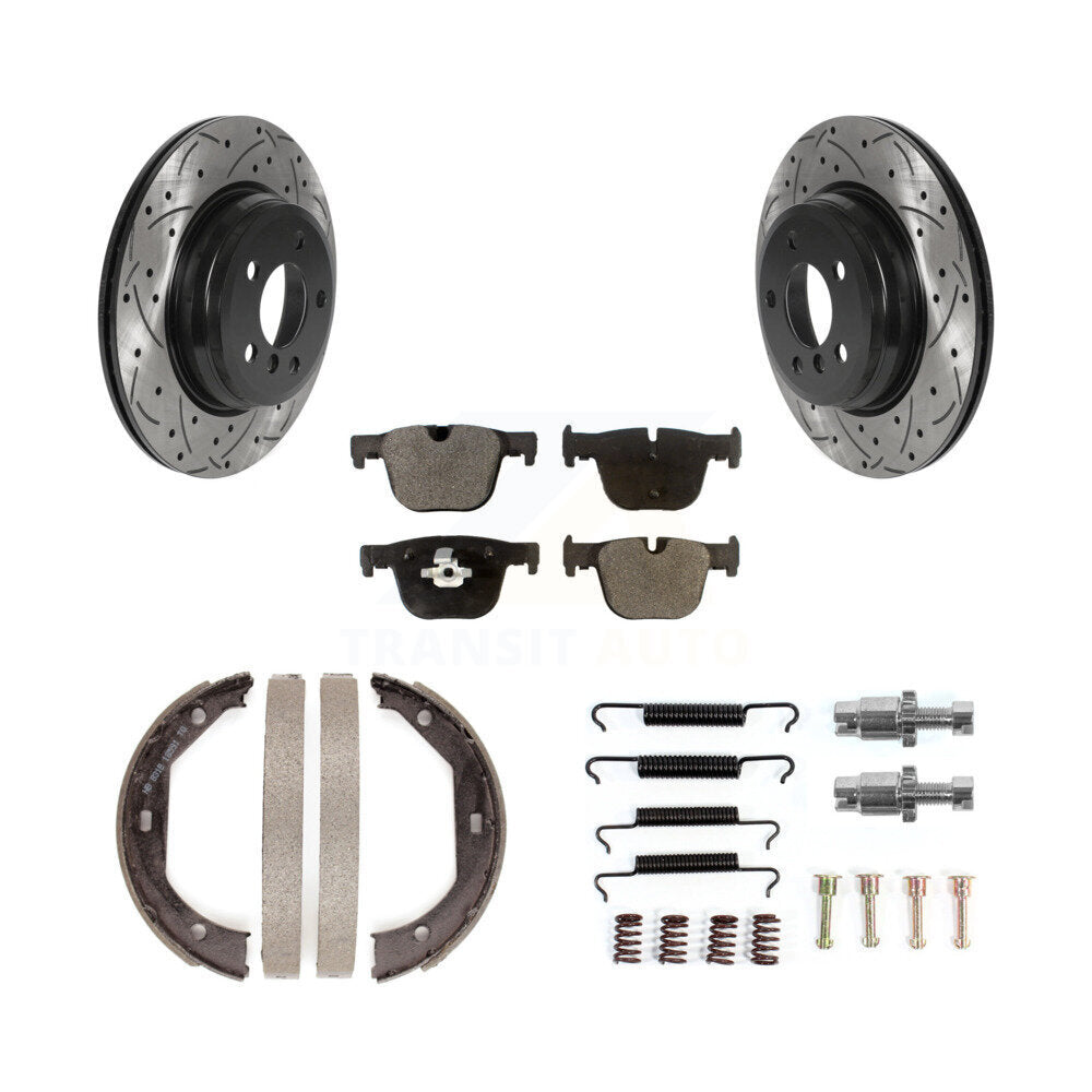 Rear Drill Slot Rotor Semi-Metallic Pad Parking Shoes Kit For BMW 330i xDrive 328i 335i 3 KDF-101610