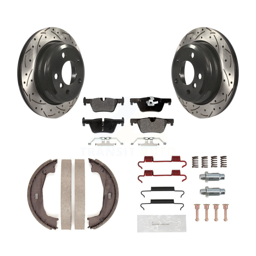 Rear Drilled Slot Rotor Semi-Metallic Pad Parking Shoes Kit For BMW 320i xDrive 428i Gran KDF-101615