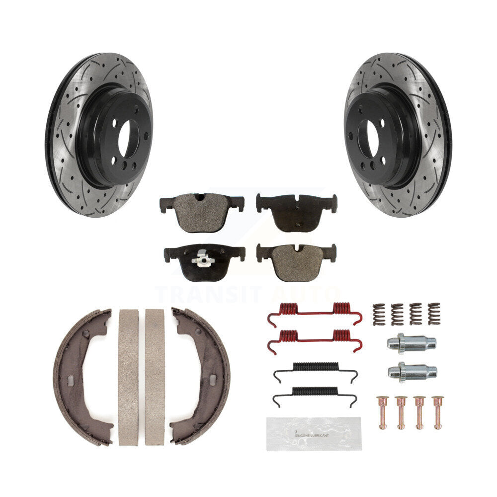 Rear Drill Slot Rotors Semi-Metallic Pad Parking Shoes Kit For BMW 428i xDrive Gran Coupe KDF-101618