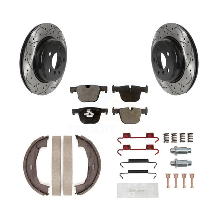 Rear Drill Slot Rotors Semi-Metallic Pad Parking Shoes Kit For BMW 428i xDrive Gran Coupe KDF-101618