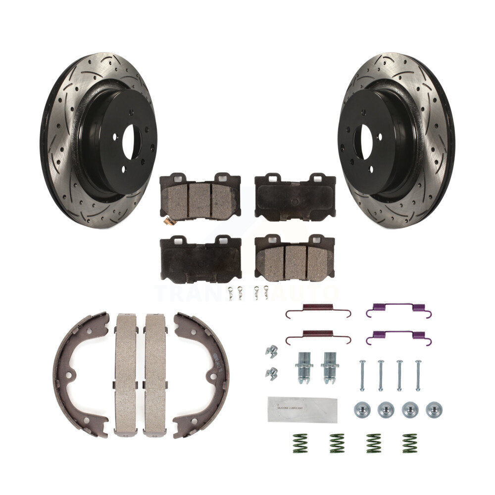 Rear Drill Slot Rotors Semi-Metallic Pad Parking Shoes Kit For INFINITI Q50 M37 FX50 QX70 KDF-101626