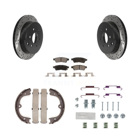 Rear Drill Slot Disc Rotor Semi-Metallic Pad Parking Shoes Kit For Nissan Frontier Xterra KDF-101628