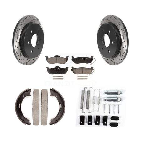 Rear Drilled Slot Rotors Semi-Metallic Pad Parking Shoes Kit For Nissan TITAN Armada QX56 KDF-101629