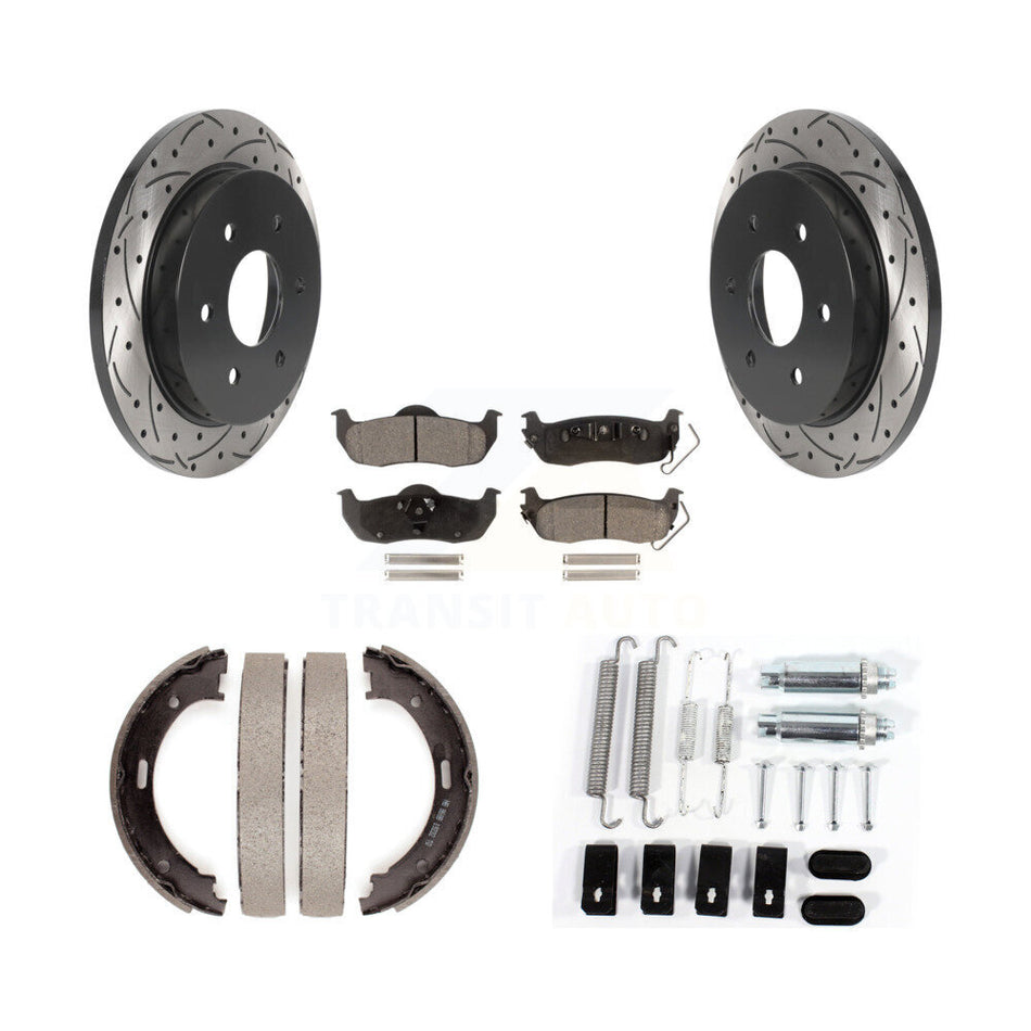 Rear Drilled Slot Rotors Semi-Metallic Pad Parking Shoes Kit For Nissan TITAN Armada QX56 KDF-101629
