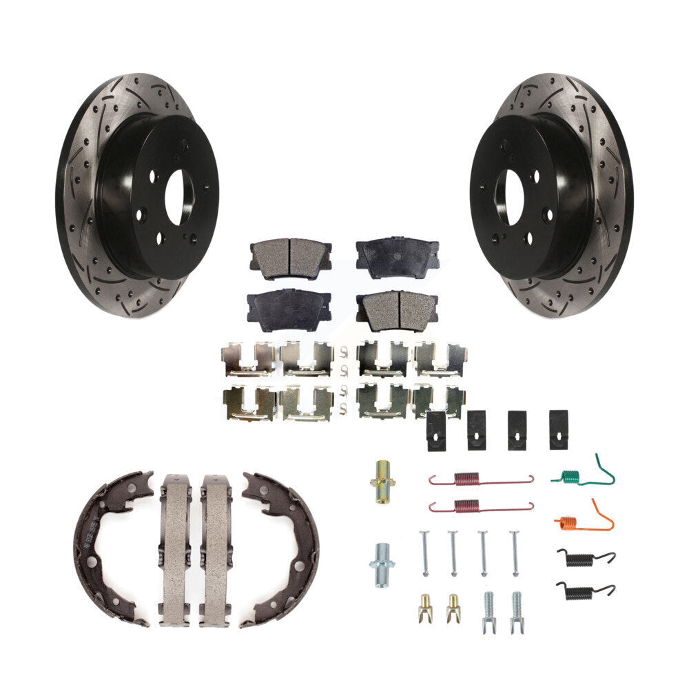 Rear Drilled Slot Rotors Semi-Metallic Pad Parking Shoes Kit For Toyota RAV4 Lexus HS250h KDF-101634