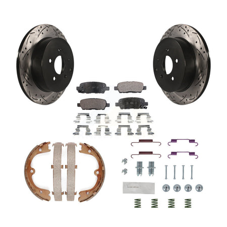 Rear Drill Slot Rotors Semi-Metallic Pad Parking Shoes Kit For INFINITI FX35 Nissan Quest KDF-101643