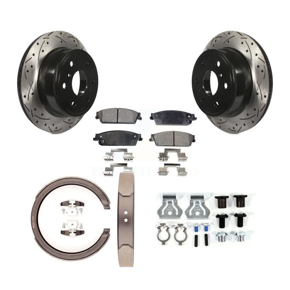 Rear Drilled Slot Rotor Semi-Metallic Pad Parking Shoes Kit For Chevrolet GMC Sierra 1500 KDF-101644