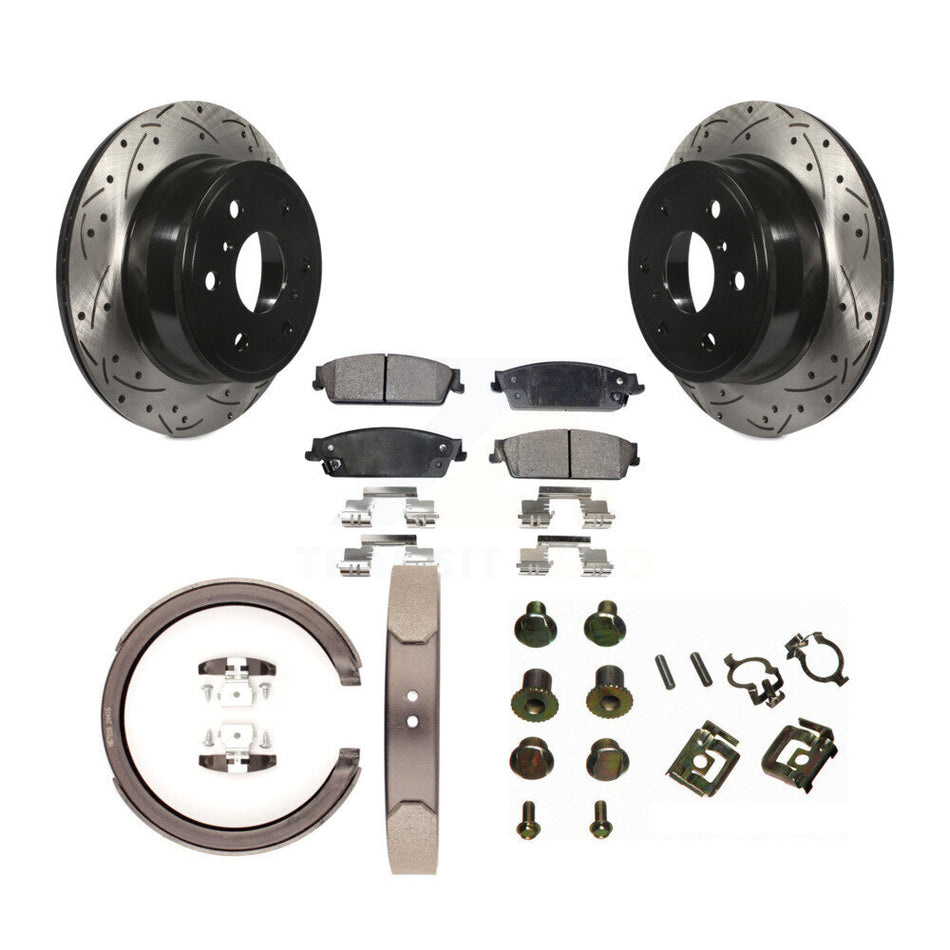 Rear Drilled Slot Rotors Semi-Metallic Pad Parking Shoes Kit For Chevrolet Silverado 1500 KDF-101652