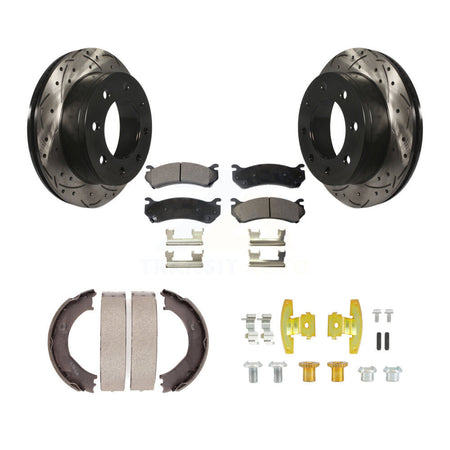 Rear Drill Slot Rotors Semi-Metallic Pad Parking Shoes Kit For Chevrolet GMC Silverado HD KDF-101654