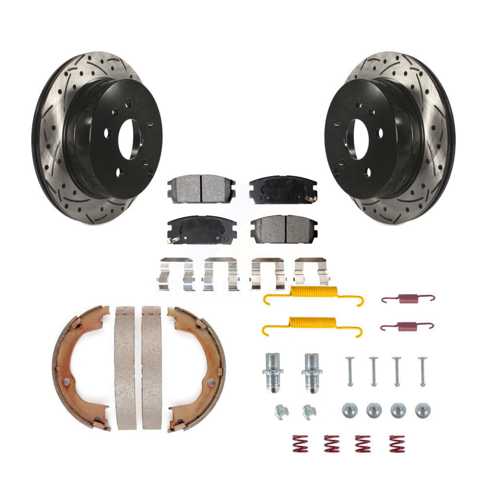 Rear Drill Slot Disc Rotors Semi-Metallic Pad Parking Shoes Kit For Chevrolet Equinox GMC KDF-101656