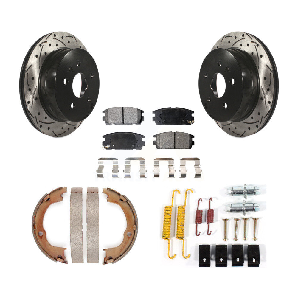 Rear Drill Slot Disc Rotors Semi-Metallic Pad Parking Shoes Kit For Chevrolet Equinox GMC KDF-101657