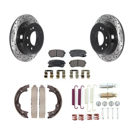 Rear Coated Drill Slot Disc Rotor Semi-Metallic Pad Parking Shoes Kit For Hyundai Elantra KDF-101658