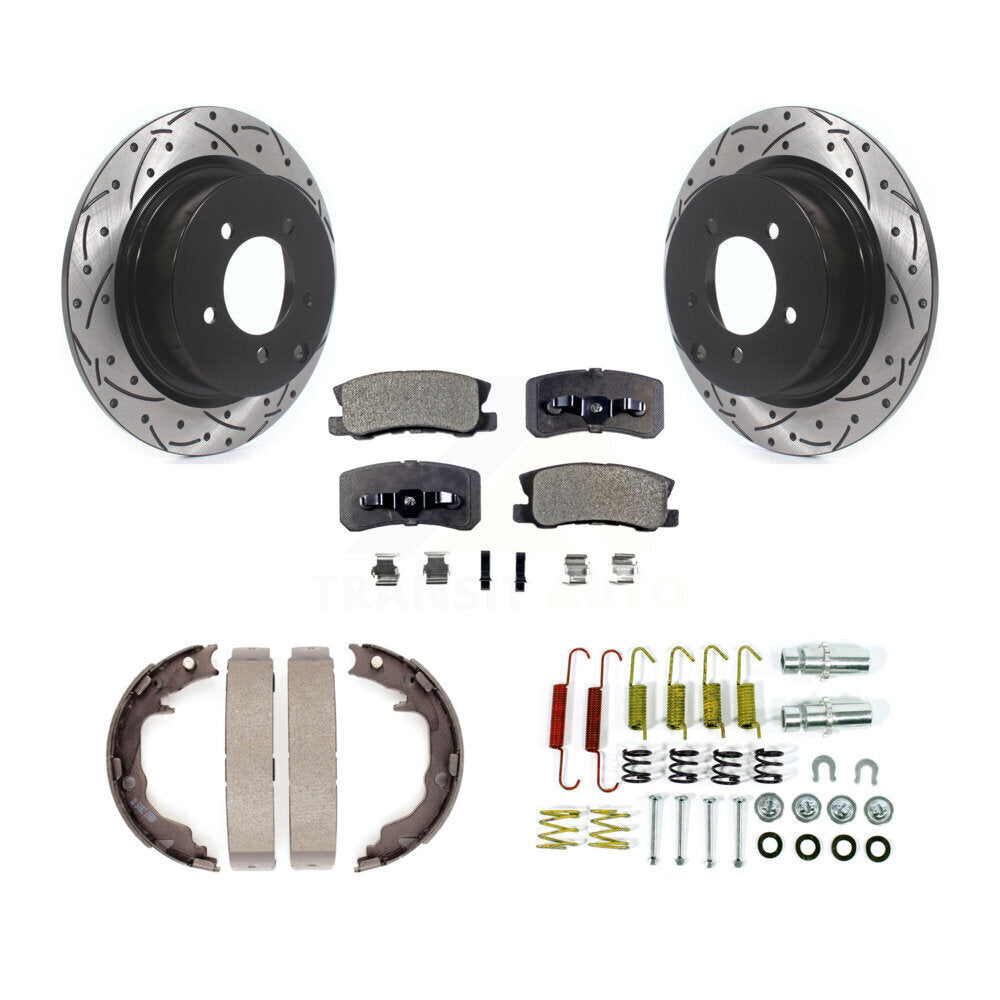 Rear Drill Slot Rotor Semi-Metallic Pad Parking Shoes Kit For Jeep Patriot Chrysler Dodge KDF-101670