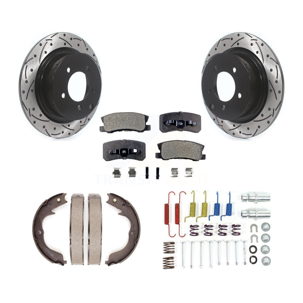 Rear Drilled Slot Rotor Semi-Metallic Pad Parking Shoes Kit For Mitsubishi Outlander 2.4L KDF-101674