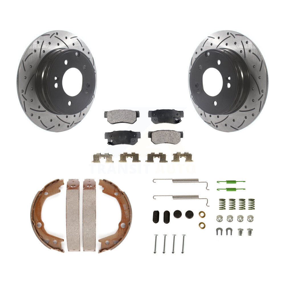 Rear Drilled Slot Disc Rotors Semi-Metallic Pad Parking Shoes Kit For Hyundai Sonata 3.3L KDF-101679