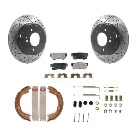 Rear Drilled Slot Disc Rotors Semi-Metallic Pad Parking Shoes Kit For Hyundai Sonata 3.3L KDF-101679