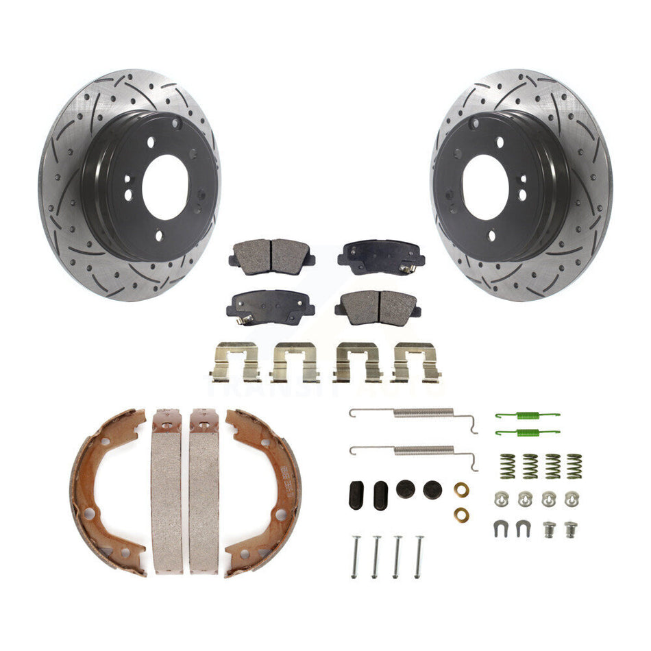 Rear Drilled Slot Disc Rotors Semi-Metallic Pad Parking Shoes Kit For Hyundai Sonata 3.3L KDF-101680