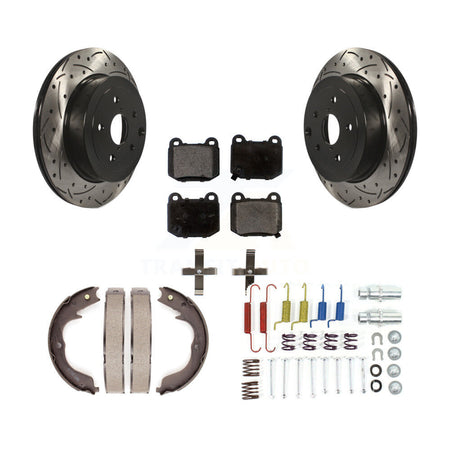 Rear Coated Drill Slot Disc Rotors Semi-Metallic Pad Parking Shoes Kit For Subaru Impreza KDF-101686
