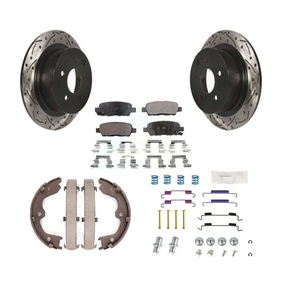 Rear Coated Drilled Slot Disc Rotor Semi-Metallic Pad Parking Shoes Kit For Nissan Altima KDF-101706