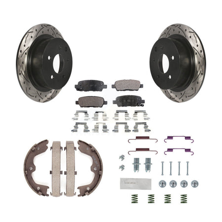 Rear Drilled Slot Disc Rotor Semi-Metallic Pad Parking Shoes Kit For Nissan Altima Maxima KDF-101708