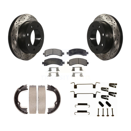Rear Drilled Slot Rotor Semi-Metallic Pad Parking Shoes Kit For Chevrolet GMC Savana 2500 KDF-101713
