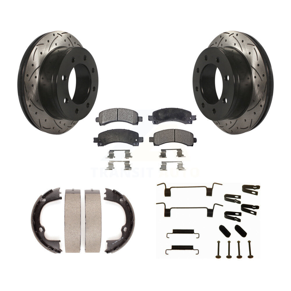 Rear Drilled Slot Rotor Semi-Metallic Pad Parking Shoes Kit For Chevrolet GMC Savana 2500 KDF-101714