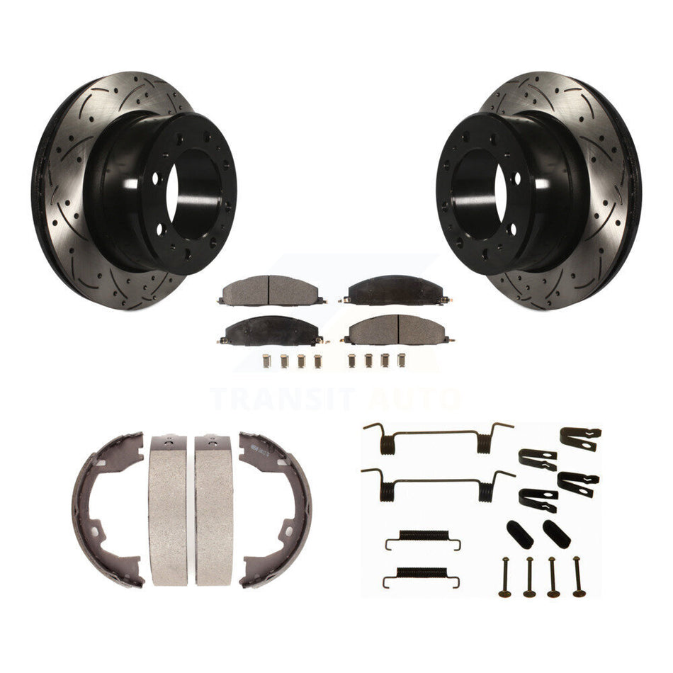 Rear Drilled Slot Disc Rotors Semi-Metallic Pad Parking Shoes Kit For Ram 3500 2500 Dodge KDF-101720