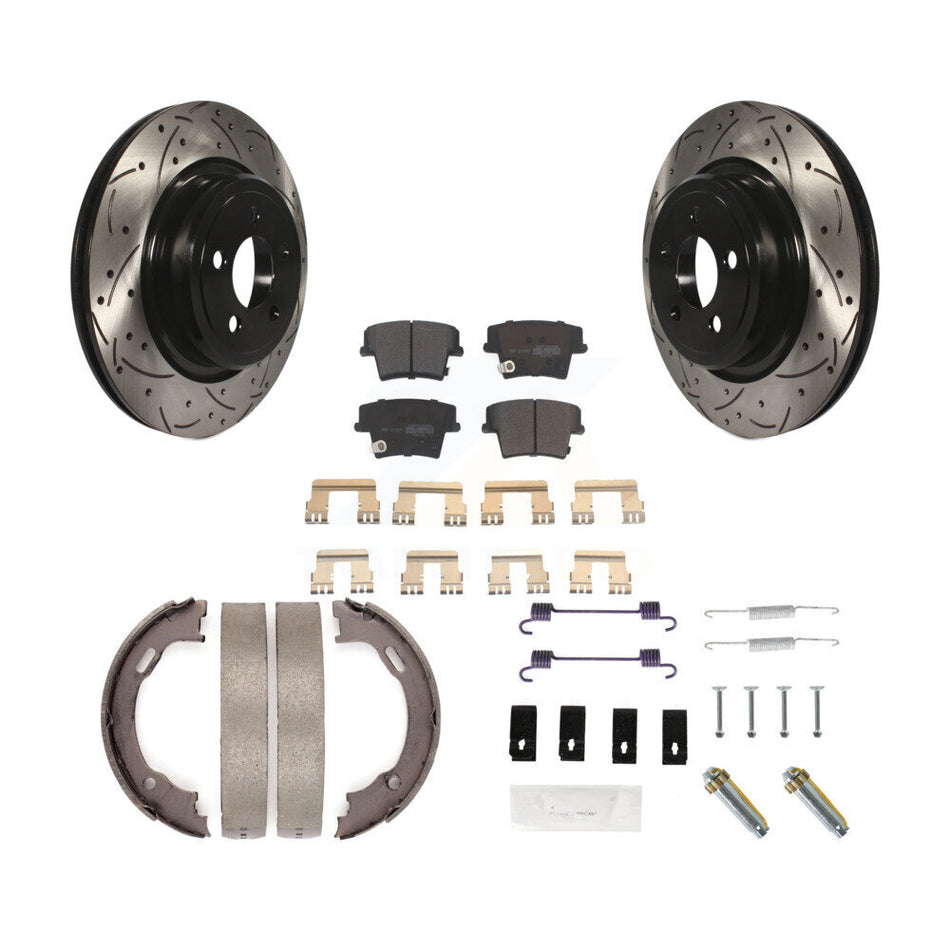 Rear Drilled Slot Disc Rotor Semi-Metallic Pad Parking Shoes Kit For Dodge Charger Magnum KDF-101730