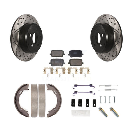 Rear Coated Drilled Slot Disc Rotor Semi-Metallic Pad Parking Shoes Kit For Dodge Charger KDF-101734