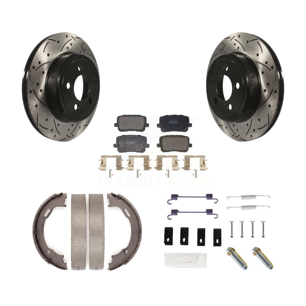 Rear Drill Slot Rotor Semi-Metallic Pad Parking Shoes Kit For Dodge Charger RWD with 5.7L KDF-101735
