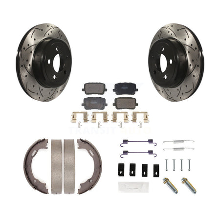 Rear Drill Slot Rotor Semi-Metallic Pad Parking Shoes Kit For Dodge Charger RWD with 5.7L KDF-101735