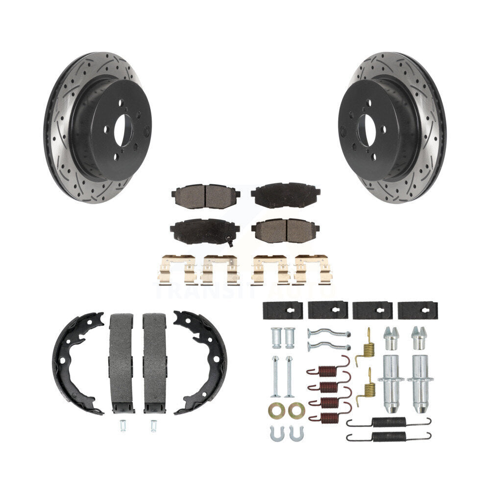 Rear Drill Slot Rotors Semi-Metallic Pad Parking Shoes Kit For 14-18 Subaru Forester 2.0L KDF-101736