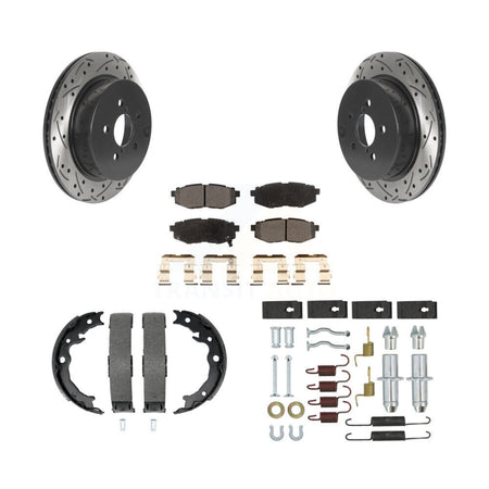 Rear Drill Slot Rotors Semi-Metallic Pad Parking Shoes Kit For 14-18 Subaru Forester 2.0L KDF-101736