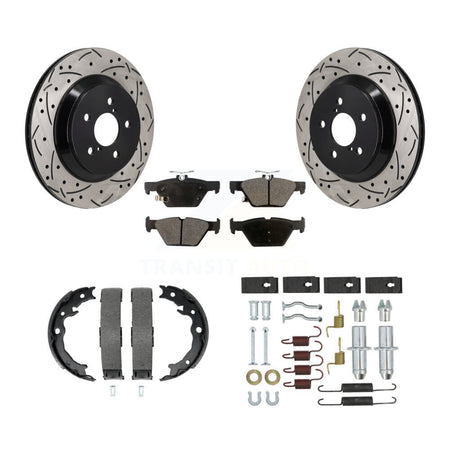 Rear Coat Drill Slot Disc Rotors Semi-Metallic Pad Parking Shoes Kit For Subaru Crosstrek KDF-101738