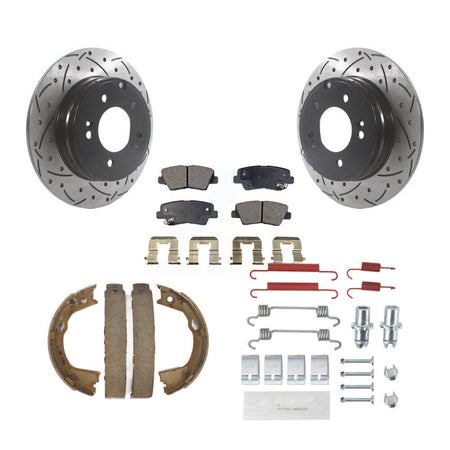 Rear Drilled Slot Rotor Semi-Metallic Pad Parking Shoes Kit For Hyundai Sonata Kia Optima KDF-101741