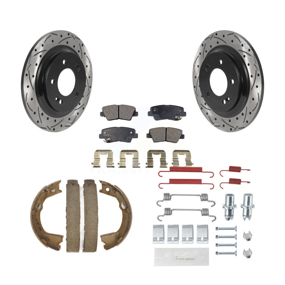 Rear Drilled Slot Disc Rotor Semi-Metallic Pad Parking Shoes Kit For Hyundai Sonata Azera KDF-101742