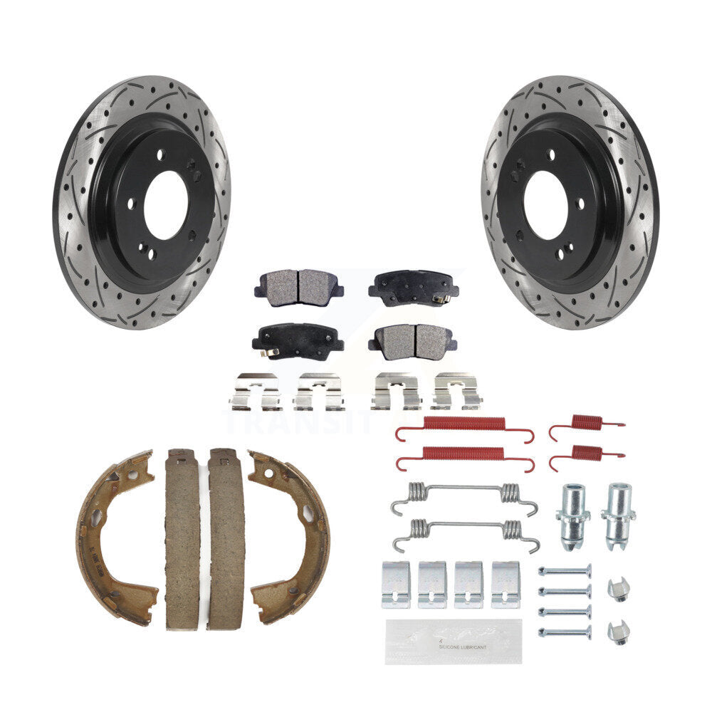 Rear Drilled Slot Rotors Semi-Metallic Pad Parking Shoes Kit For 2013 Kia Optima LX/EX/SX KDF-101746
