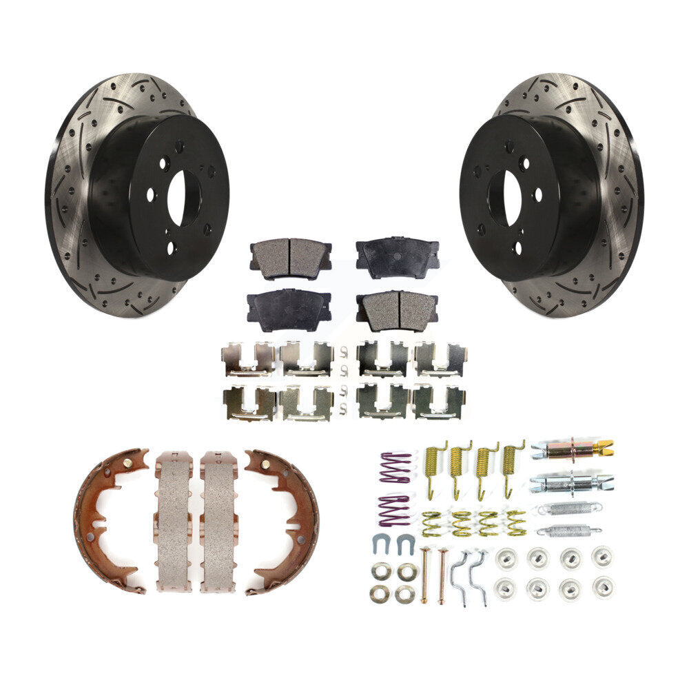 Rear Drilled Slot Rotors Semi-Metallic Pad Parking Shoes Kit For Toyota Camry Lexus ES350 KDF-101748