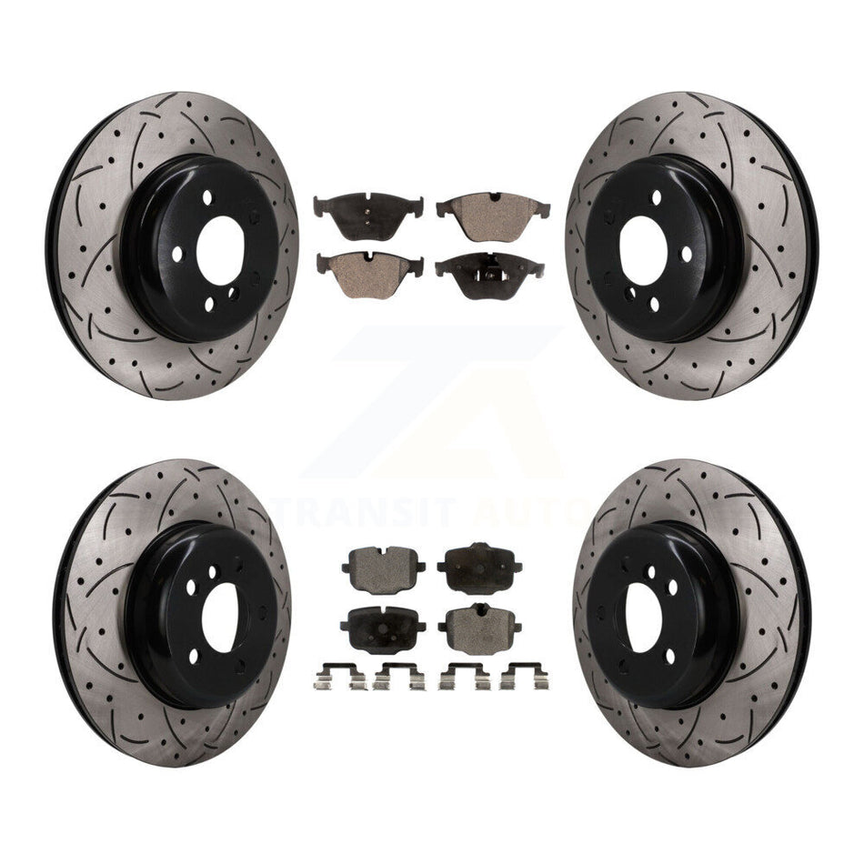 Front Rear Drilled Slot Brake Rotors Semi-Metallic Pad Kit For BMW 640i xDrive Gran Coupe KDF-101759