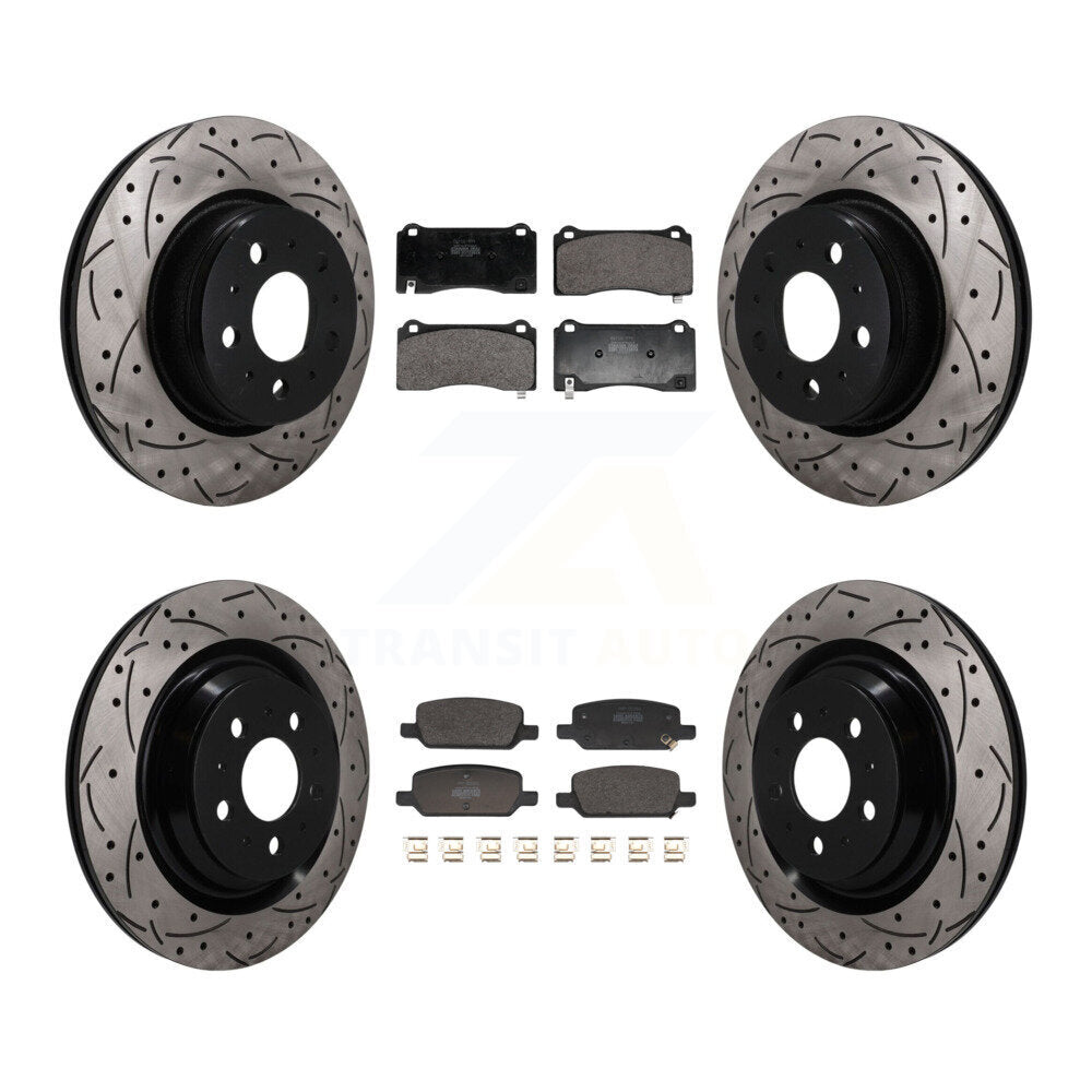 Front Rear Coated Drilled Slotted Disc Brake Rotors And Semi-Metallic Pad Kit For Tesla 3 KDF-101760