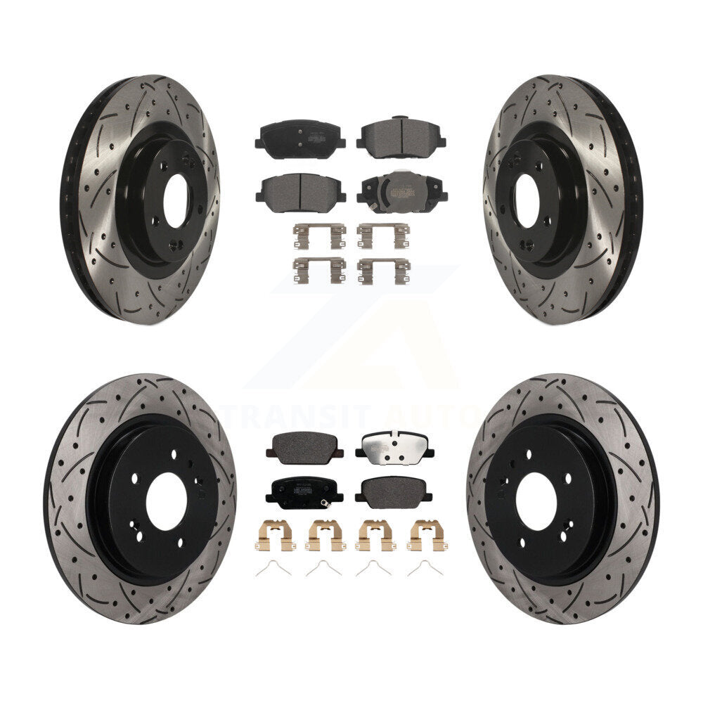 Front Rear Drilled Slot Brake Rotors Semi-Metallic Pad Kit For 2019-2020 Hyundai Santa Fe KDF-101761