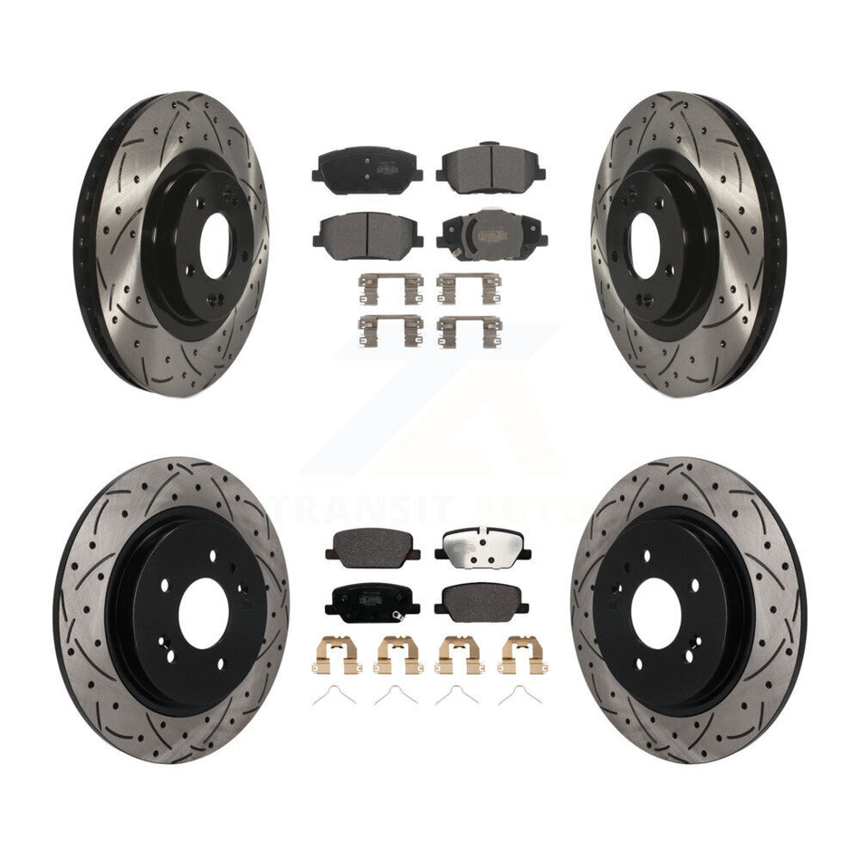 Front Rear Drilled Slot Brake Rotors Semi-Metallic Pad Kit For 2019-2020 Hyundai Santa Fe KDF-101761