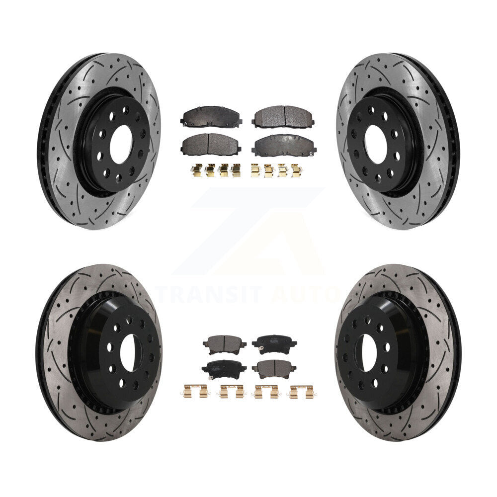 Front Rear Drill Slot Disc Brake Rotor Semi-Metallic Pad Kit For 2020-2023 Jeep Gladiator KDF-101762
