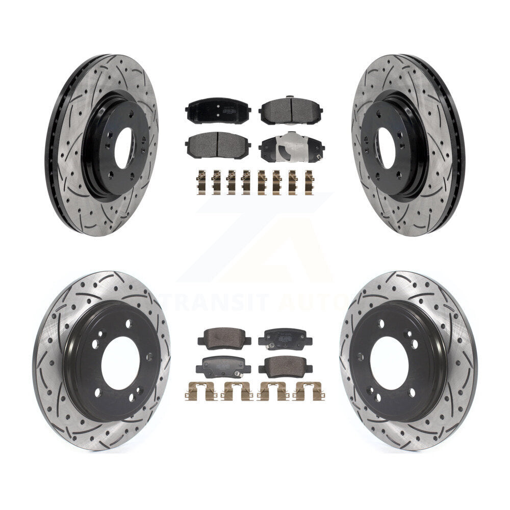 Front Rear Coated Drilled Slot Disc Brake Rotor Semi-Metallic Pad Kit For Hyundai Elantra KDF-101764