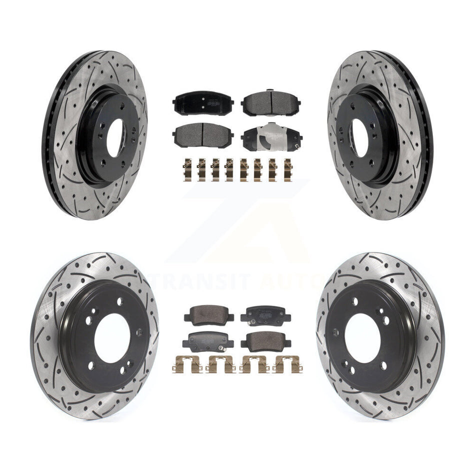 Front Rear Coated Drilled Slot Disc Brake Rotor Semi-Metallic Pad Kit For Hyundai Elantra KDF-101764