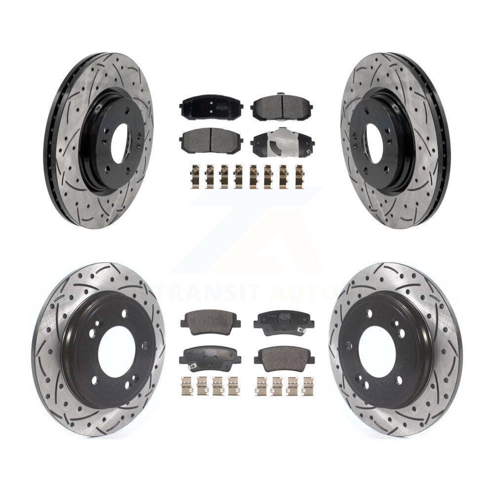 Front Rear Coated Drilled Slot Disc Brake Rotor Semi-Metallic Pad Kit For Hyundai Elantra KDF-101765