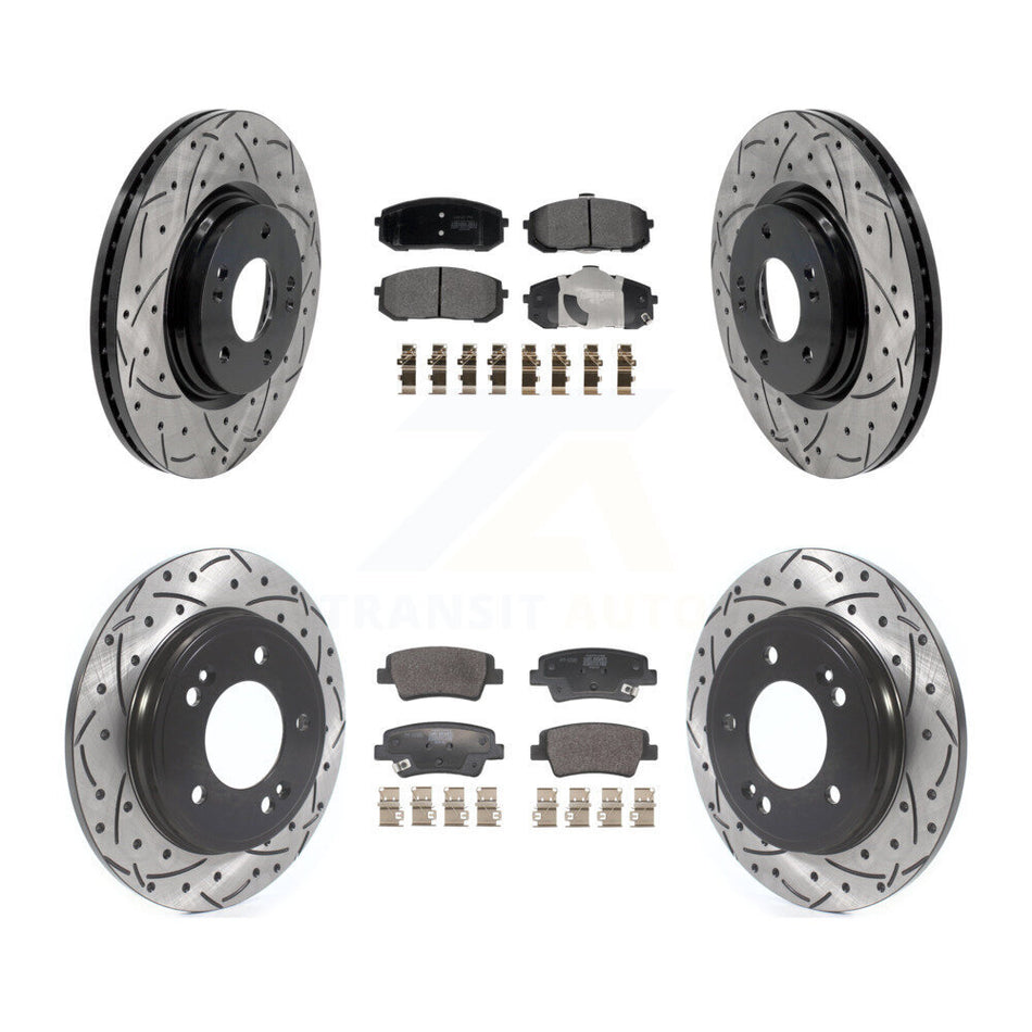 Front Rear Coated Drilled Slot Disc Brake Rotor Semi-Metallic Pad Kit For Hyundai Elantra KDF-101765