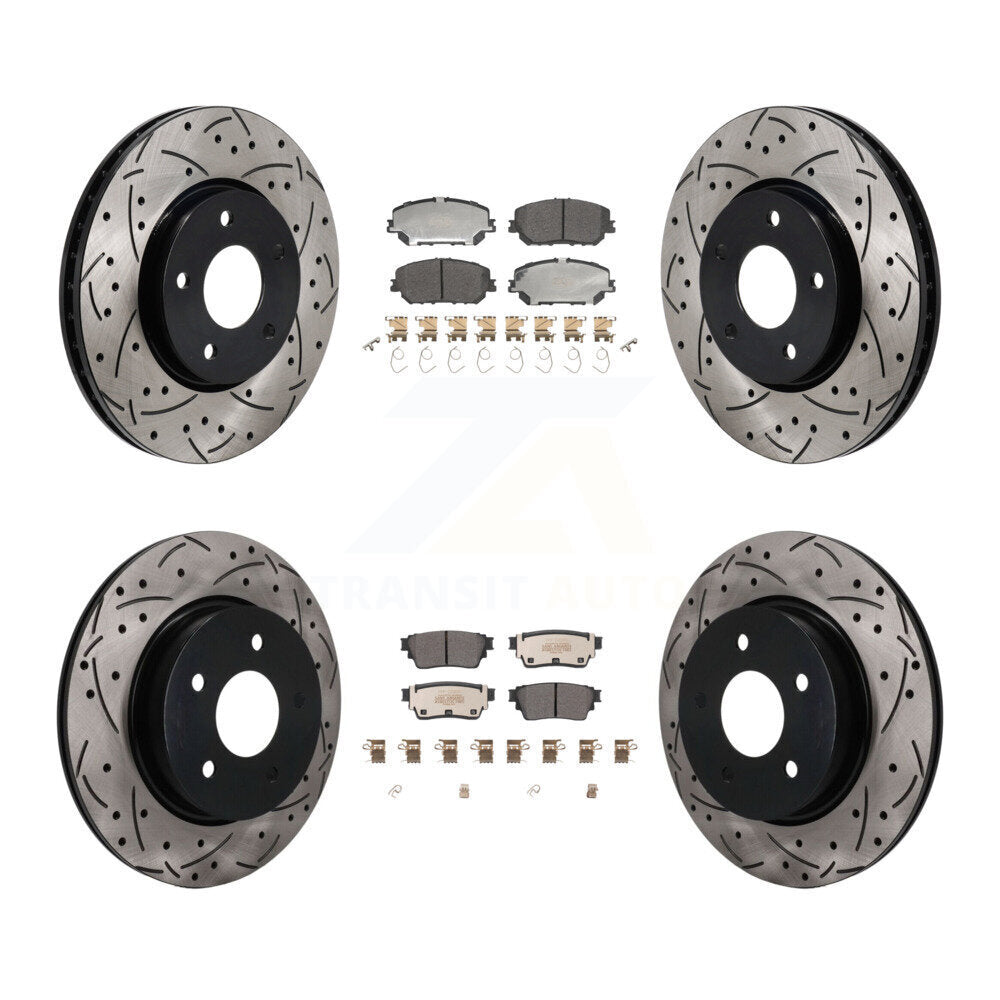 Front Rear Coated Drilled Slotted Disc Brake Rotor Semi-Metallic Pad Kit For Nissan Rogue KDF-101766