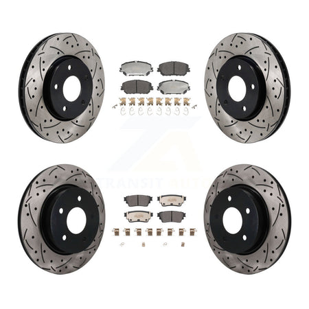 Front Rear Coated Drilled Slotted Disc Brake Rotor Semi-Metallic Pad Kit For Nissan Rogue KDF-101766