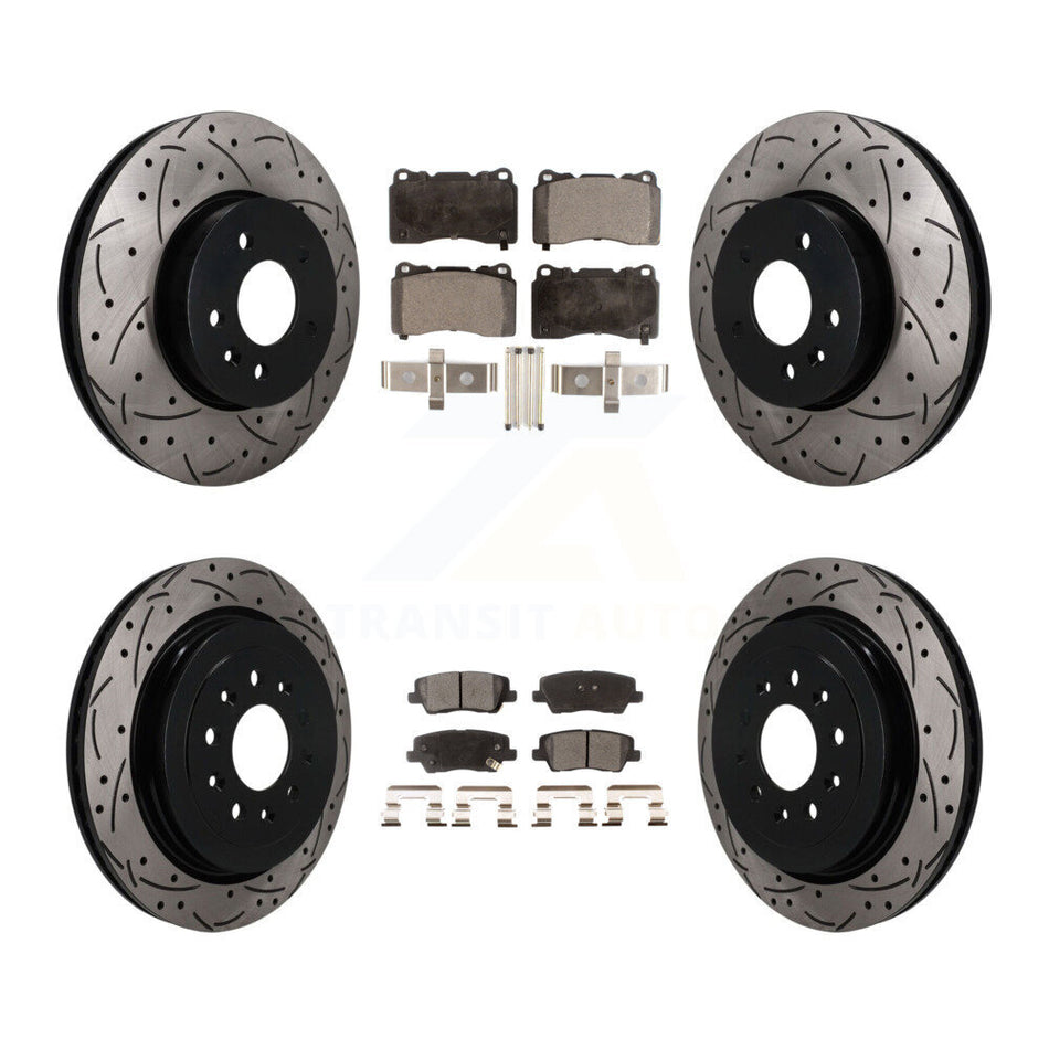 Front Rear Coated Drilled Slotted Disc Brake Rotor Semi-Metallic Pad Kit For Cadillac ATS KDF-101767